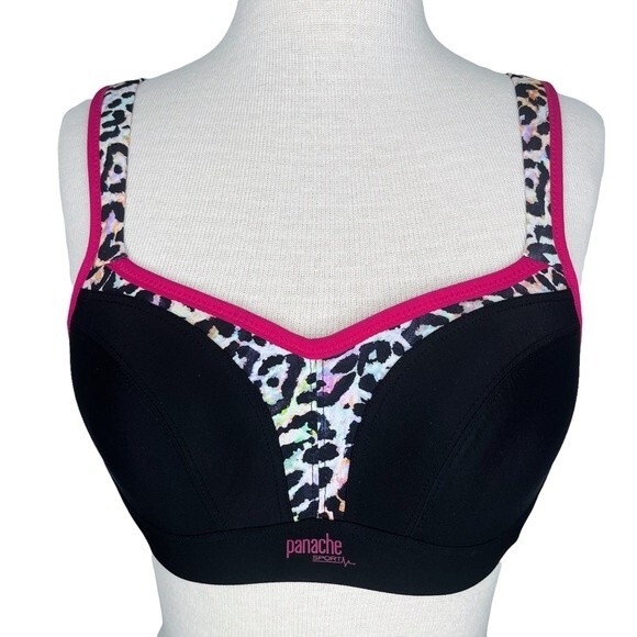 Panache Sport Wired Sports Bra sz 32C * Black Animal Print Underwire Molded Cup - Picture 1 of 7